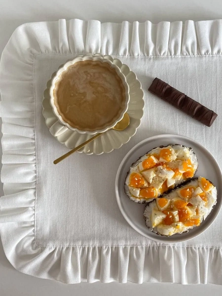 BLS-7895-75941 Комплект льняных салфеток 45x40 с рюшами 2шт белые